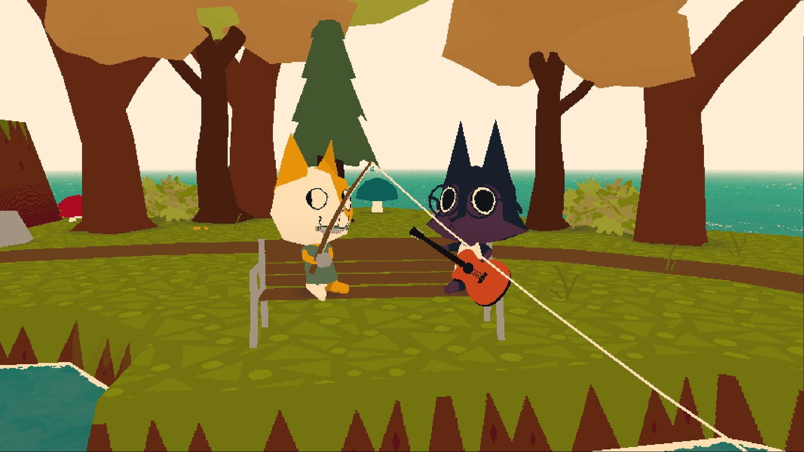 Pescando con amigos en el bosque
